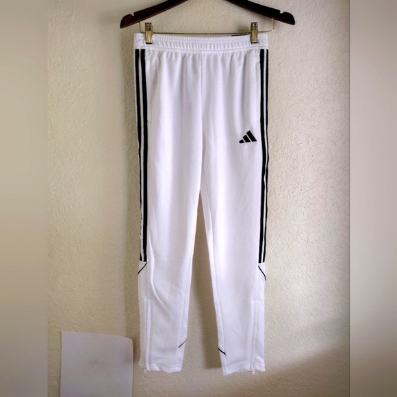 Adidas Boys White Slim Fit Tapered Pants Football - Picture 1 of 8